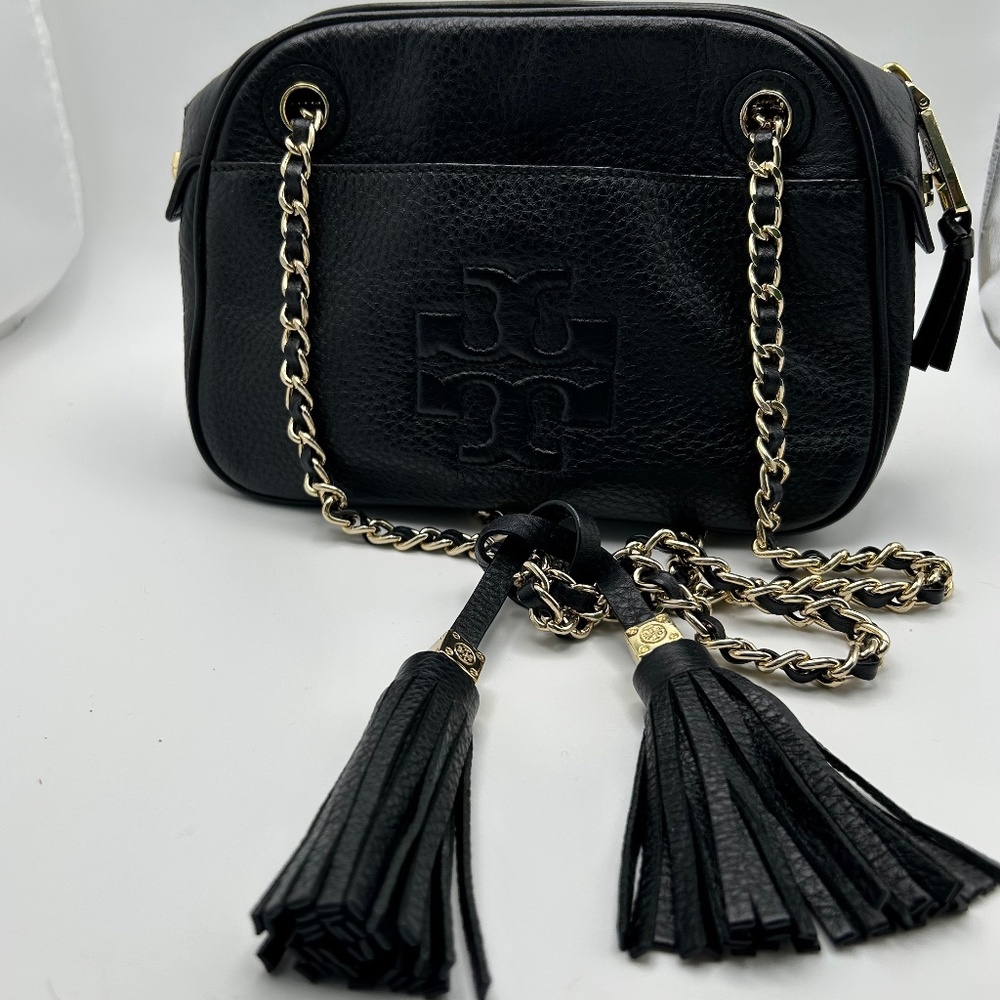 Tory Birch Thea Chain Shoulder Crossbody Black EUC